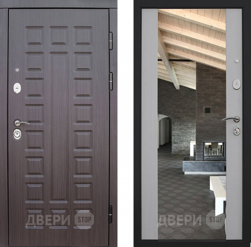 Входная металлическая Дверь S01 2К Зеркало Лиственница белая в Дмитрове