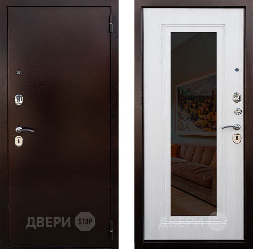 Входная металлическая Дверь Снедо Патриот зеркало Белая Лиственница в Дмитрове
