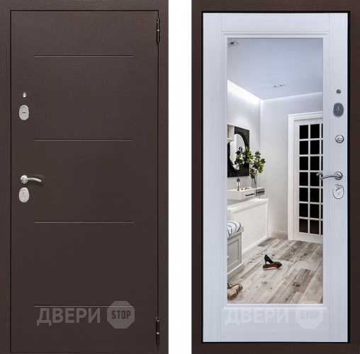 Дверь Престиж 100 с зеркалом Медь/Лиственница белая в Дмитрове