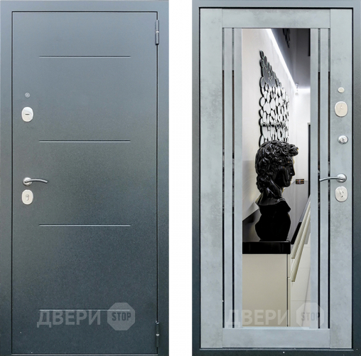 Дверь Престиж Люкс с зеркалом Бетон в Дмитрове