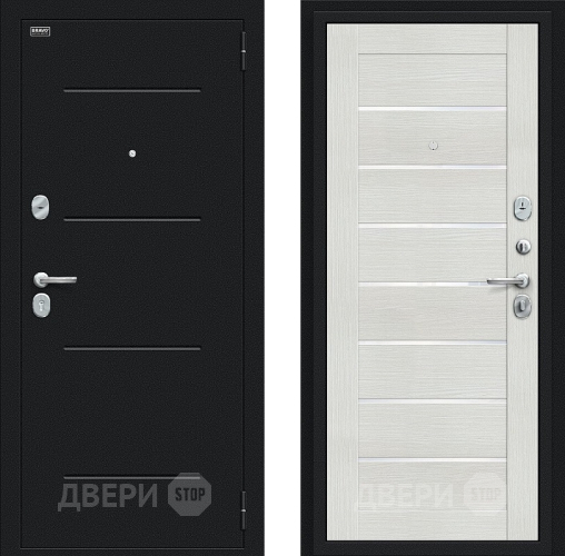 Входная металлическая Дверь Bravo Техно Букле черное/Bianco Veralinga в Дмитрове