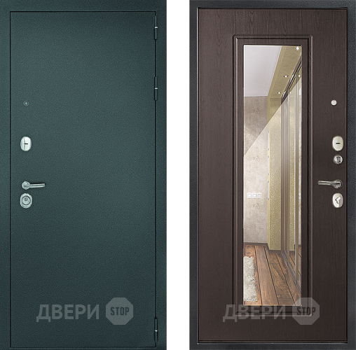 Входная металлическая Дверь Дверной Континент Рубикон Серебро Зеркало Венге в Дмитрове