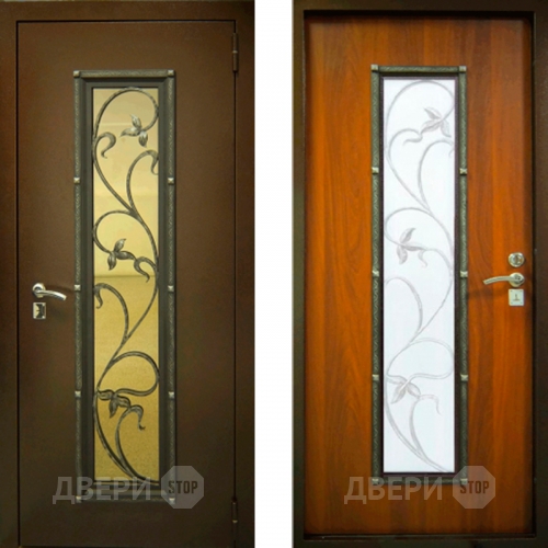 Заводские двери с ковкой и стеклом Лоза в Дмитрове