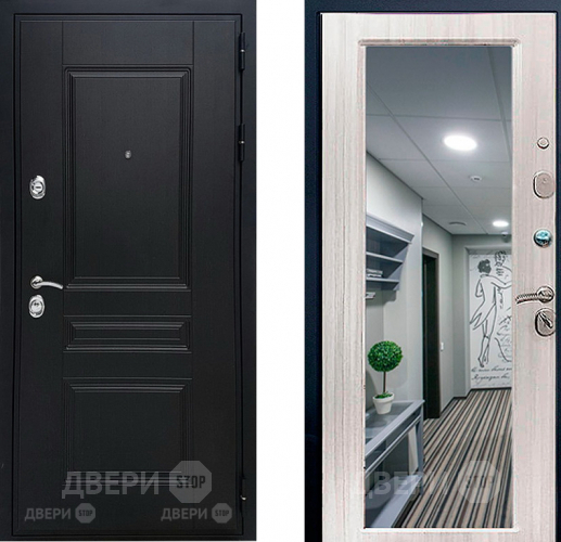 Входная металлическая Дверь Геркон (Gercon) Лондон панель МДФ с зеркалом Сандал белый в Дмитрове