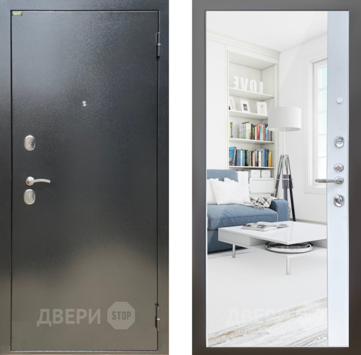 Входная металлическая Дверь Шелтер (SHELTER) Стандарт 14 с зеркалом Белый матовый в Дмитрове