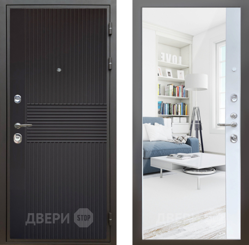 Дверь Шелтер (SHELTER) Комфорт Черная шагрень 14 с зеркалом Белый матовый в Дмитрове