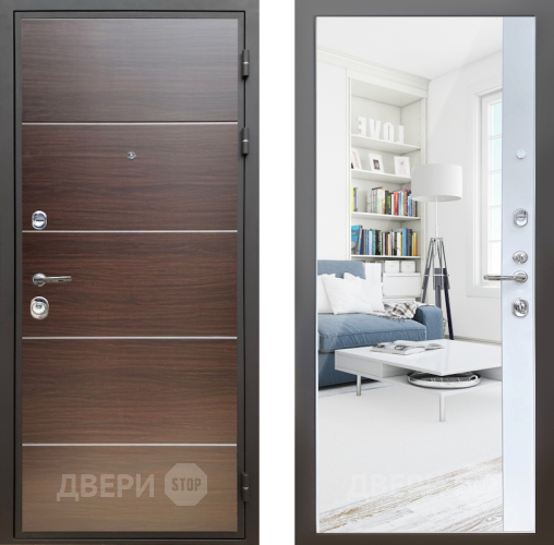 Дверь Шелтер (SHELTER) Комфорт Венге структурный горизонт 14 с зеркалом Белый матовый в Дмитрове