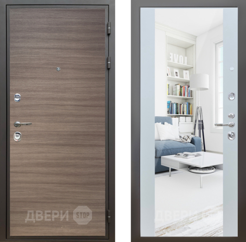 Дверь Шелтер (SHELTER) Комфорт Дуб тоскано поперечный 13 с зеркалом Белый матовый в Дмитрове