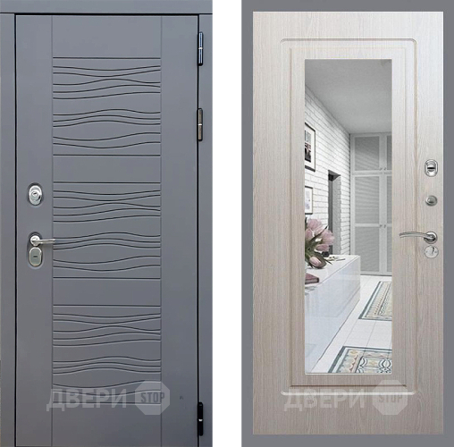 Входная металлическая Дверь Стоп СКАНДИ Зеркало ФЛ-120 Беленый дуб в Дмитрове