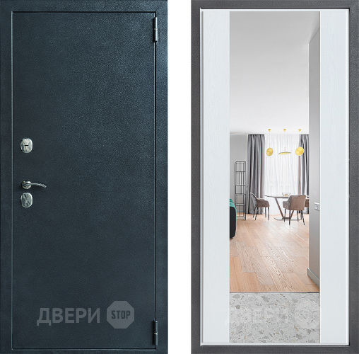 Входная металлическая Дверь Дверной континент ДК-70 Дизайн ФЛЗ-1 Зеркало Белое дерево в Дмитрове