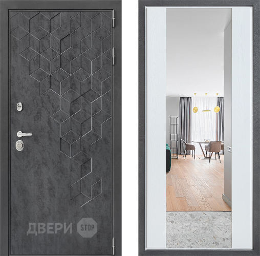 Входная металлическая Дверь Дверной континент ДК-3/713 ФЛЗ-1 Зеркало Белое дерево в Дмитрове