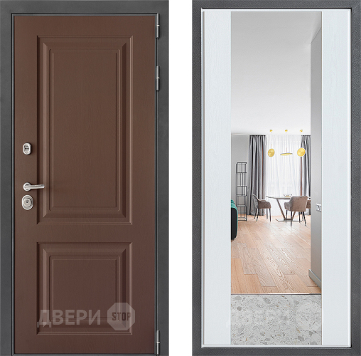 Входная металлическая Дверь Дверной континент ДК-3/729 ФЛЗ-1 Зеркало Белое дерево в Дмитрове