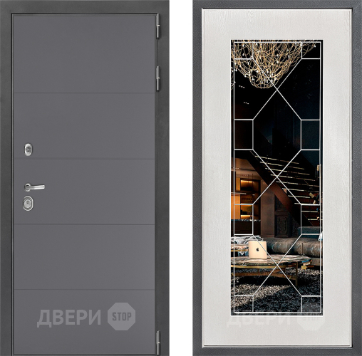 Входная металлическая Дверь Дверной континент ДК-3/649 ФЛ-Тиффани Зеркало Белое дерево в Дмитрове