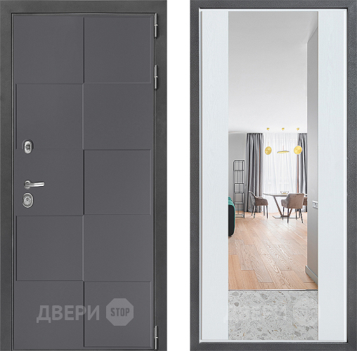 Входная металлическая Дверь Дверной континент ДК-3/606 ФЛЗ-1 Зеркало Белое дерево в Дмитрове