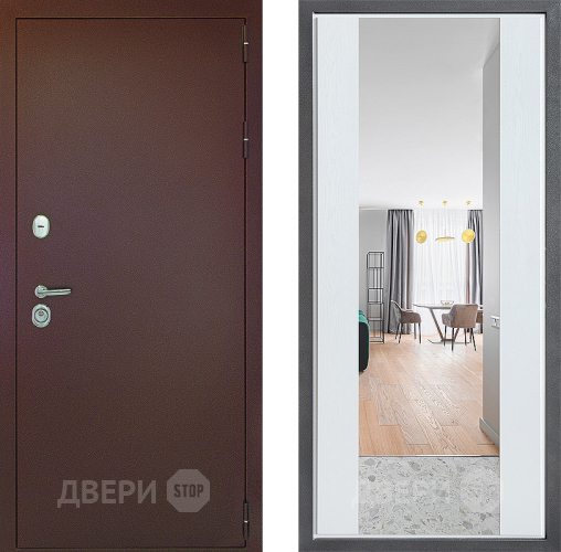 Входная металлическая Дверь Дверной континент Рубикон Медь Дизайн ФЛЗ-1 Зеркало Белое дерево в Дмитрове