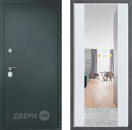 Дверь Дверной континент Рубикон Серебро Дизайн ФЛЗ-1 Зеркало Белое дерево в Дмитрове