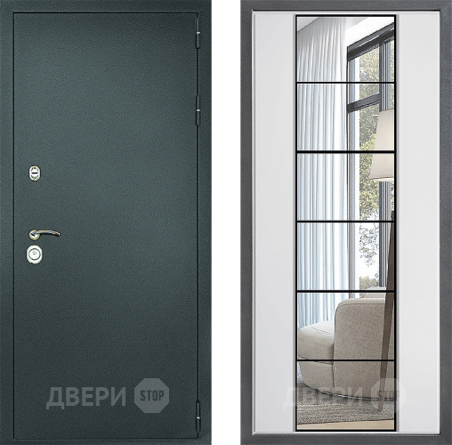 Входная металлическая Дверь Дверной континент Рубикон Серебро Дизайн ФЛЗ-2 Зеркало Белый софт в Дмитрове