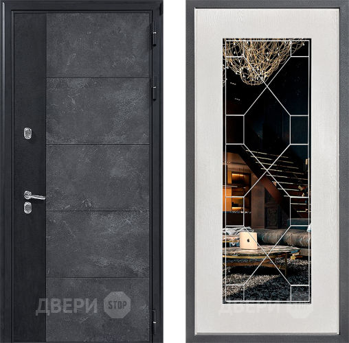 Дверь Дверной континент ДК-15 Бетон ТЕРМО ФЛ-Тиффани Зеркало Белое дерево в Дмитрове