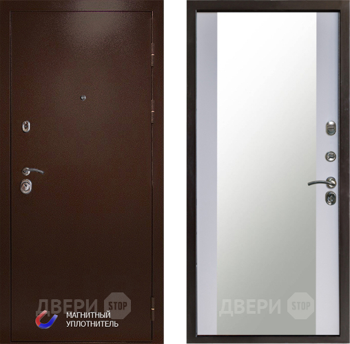 Входная металлическая Дверь Престиж Медь Зеркало Белый софт в Дмитрове
