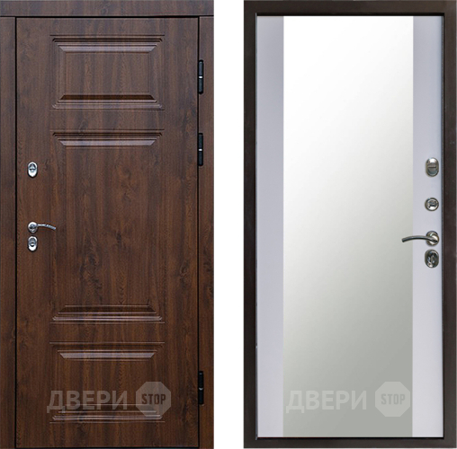 Входная металлическая Дверь Престиж TERMO с терморазрывом Премиум Орех Зеркало Белый софт в Дмитрове