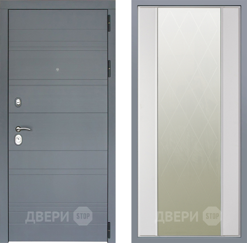 Дверь Заводские двери Лира Софт графит Зеркало Ампир Белый софт в Дмитрове
