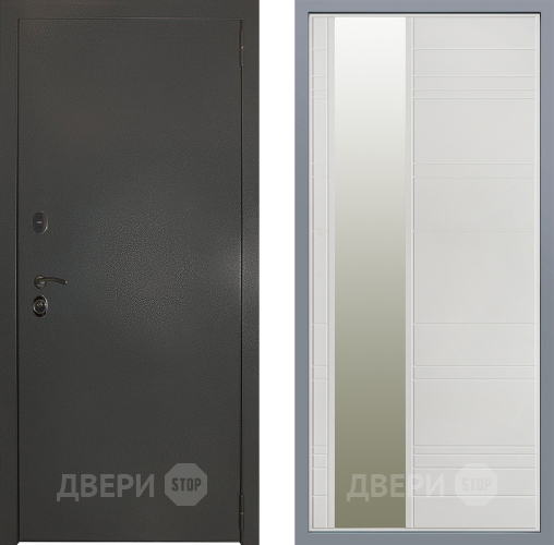 Дверь Заводские двери Эталон 3к антик серебро Зеркало Лира Белый софт в Дмитрове