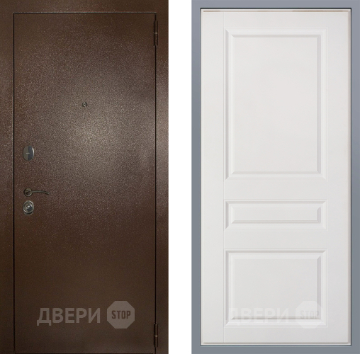 Дверь Заводские двери Эталон 3к антик медь Стокгольм Белый софт в Дмитрове