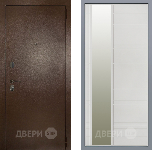 Дверь Заводские двери Эталон 3к антик медь Зеркало Лира Белый софт в Дмитрове