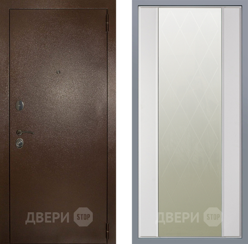 Дверь Заводские двери Эталон 3к антик медь Зеркало Ампир Белый софт в Дмитрове