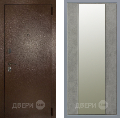 Дверь Заводские двери Эталон 3к антик медь Зеркало Макси Бетон темный в Дмитрове