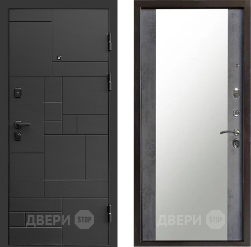 Входная металлическая Дверь Престиж Kvadro Зеркало Бетон темный в Дмитрове