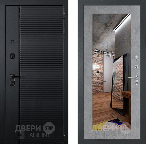 Входная металлическая Дверь Лабиринт (LABIRINT) Piano Зеркало 18 Бетон светлый в Дмитрове