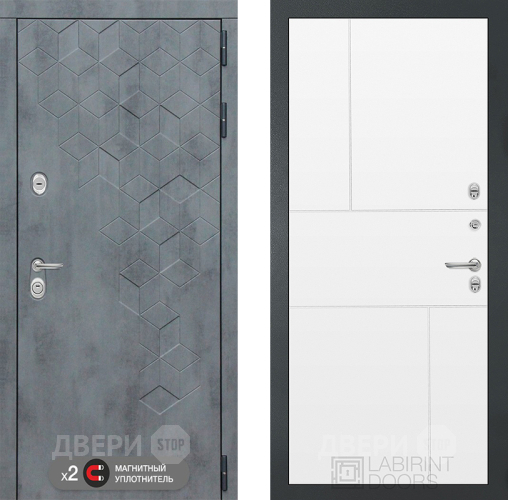 Входная металлическая Дверь Лабиринт (LABIRINT) Бетон 21 Белый софт в Дмитрове