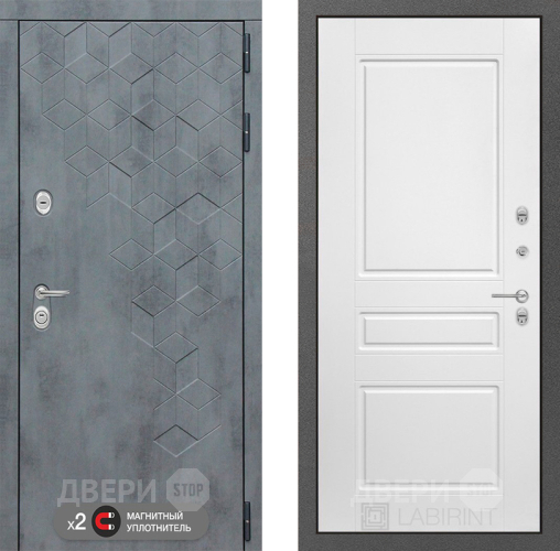 Входная металлическая Дверь Лабиринт (LABIRINT) Бетон 03 Белый софт в Дмитрове