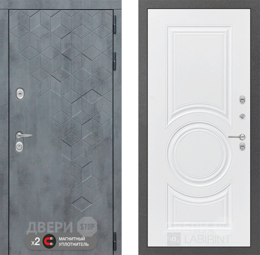Входная металлическая Дверь Лабиринт (LABIRINT) Бетон 23 Белый софт в Дмитрове