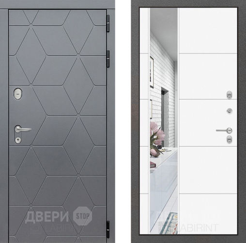 Входная металлическая Дверь Лабиринт (LABIRINT) Cosmo Зеркало 19 Белый софт в Дмитрове