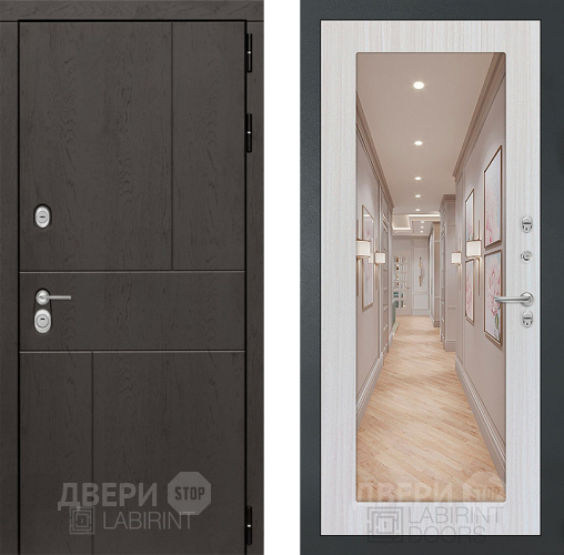 Входная металлическая Дверь Лабиринт (LABIRINT) Urban Зеркало 18 Сандал белый в Дмитрове