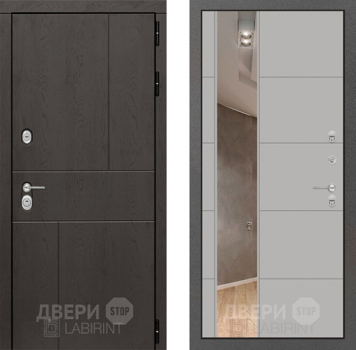 Входная металлическая Дверь Лабиринт (LABIRINT) Urban Зеркало 19 Грей софт в Дмитрове