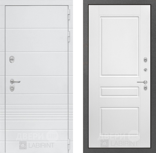 Входная металлическая Дверь Лабиринт (LABIRINT) Трендо 03 Белый софт в Дмитрове