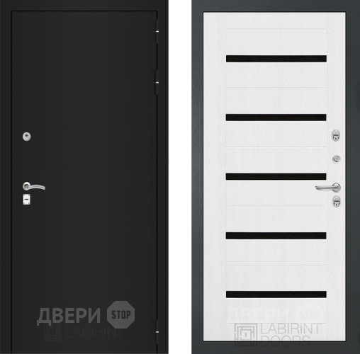 Входная металлическая Дверь Лабиринт (LABIRINT) Classic шагрень черная 01 Белое дерево в Дмитрове