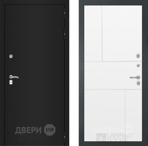 Входная металлическая Дверь Лабиринт (LABIRINT) Classic шагрень черная 21 Белый софт в Дмитрове