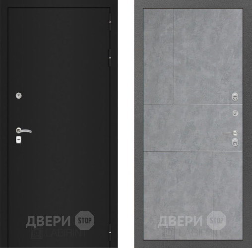 Входная металлическая Дверь Лабиринт (LABIRINT) Classic шагрень черная 21 Бетон светлый в Дмитрове