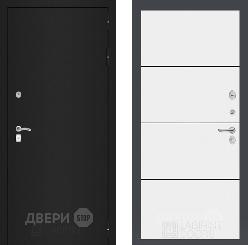 Дверь Лабиринт (LABIRINT) Classic шагрень черная 25 Белый софт в Дмитрове
