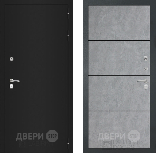 Входная металлическая Дверь Лабиринт (LABIRINT) Classic шагрень черная 25 Бетон светлый в Дмитрове