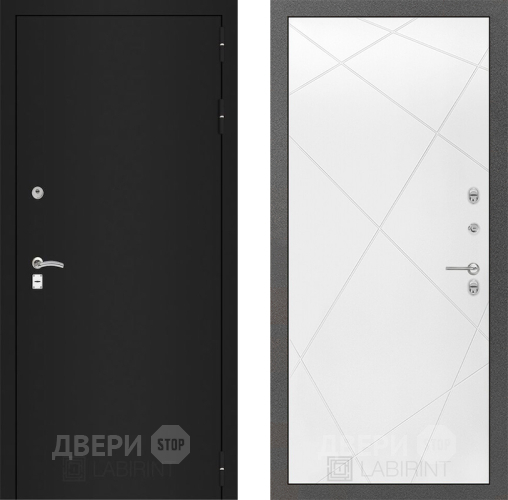 Дверь Лабиринт (LABIRINT) Classic шагрень черная 24 Белый софт в Дмитрове