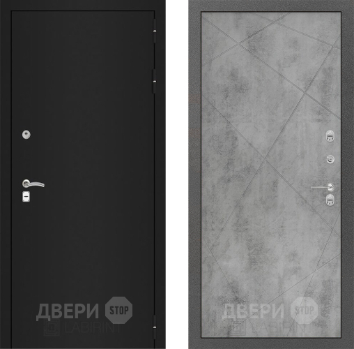 Входная металлическая Дверь Лабиринт (LABIRINT) Classic шагрень черная 24 Бетон светлый в Дмитрове