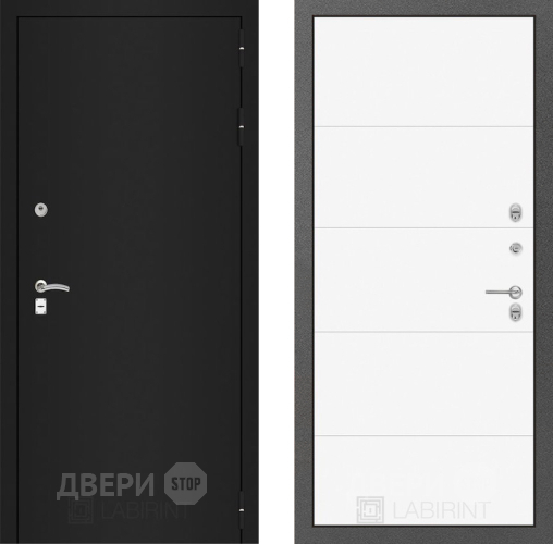 Дверь Лабиринт (LABIRINT) Classic шагрень черная 13 Белый софт в Дмитрове