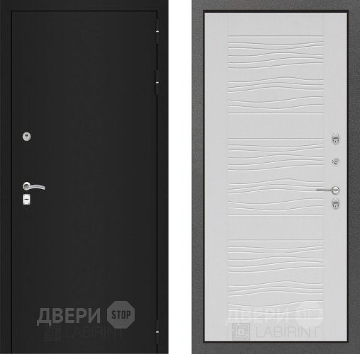 Входная металлическая Дверь Лабиринт (LABIRINT) Classic шагрень черная 06 Белое дерево в Дмитрове