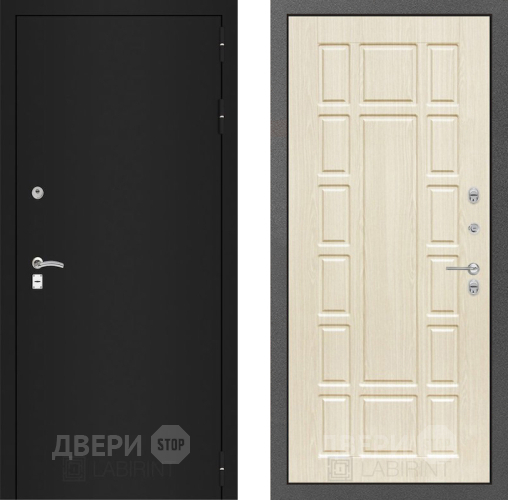Дверь Лабиринт (LABIRINT) Classic шагрень черная 12 Беленый дуб в Дмитрове