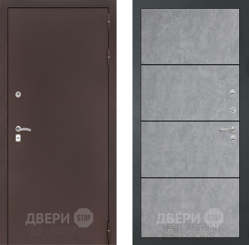 Входная металлическая Дверь Лабиринт (LABIRINT) Classic антик медь 25 Бетон светлый в Дмитрове